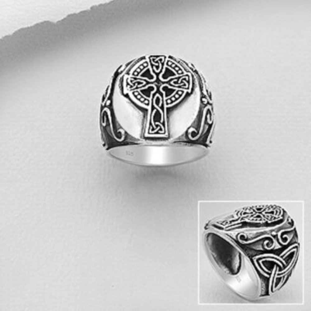 925 Sterling Silver Oxidized Celtic Cross Ring NEW SIZES 10 & 11 Available